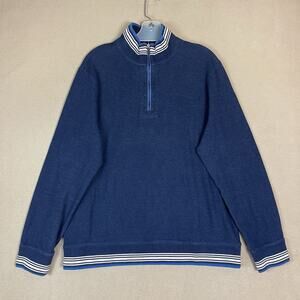 Robert Graham Sweater Mens XL Blue Striped 1/4 Zip Reversable Mock Neck Pullover